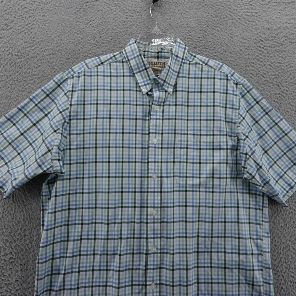 Duluth Trading Short Sleeve‎ Button Down Shirt Large Tall Blue Green Plaid Mens - Picture 3 of 11